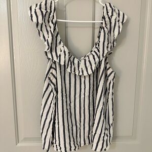 White & Blue Stripe Off the Shoulder Top